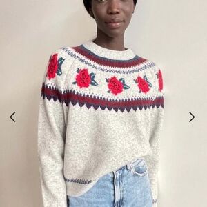 SAYLOR Floral Knit Sweater - Cream and Red